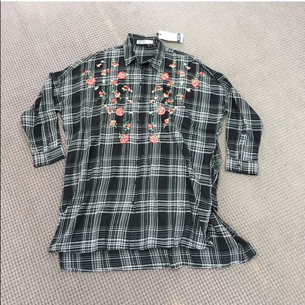 NWT Zara Basic Denim Embroidered shirt mini dress oversized tunic M - Picture 2 of 8